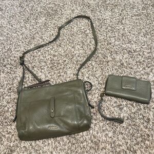 Fossil Olive Green Crossbody Bag and Wallet Set